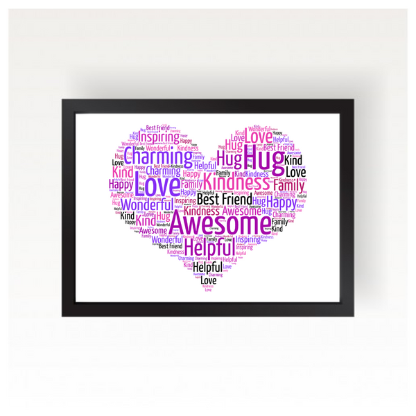 Personalised Love Heart A4 Print Word Art Gift Mothers Day, Teacher, etc