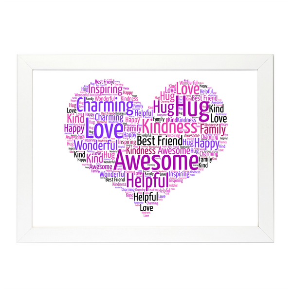 Personalised Love Heart A4 Print Word Art Gift Mothers Day, Teacher, etc